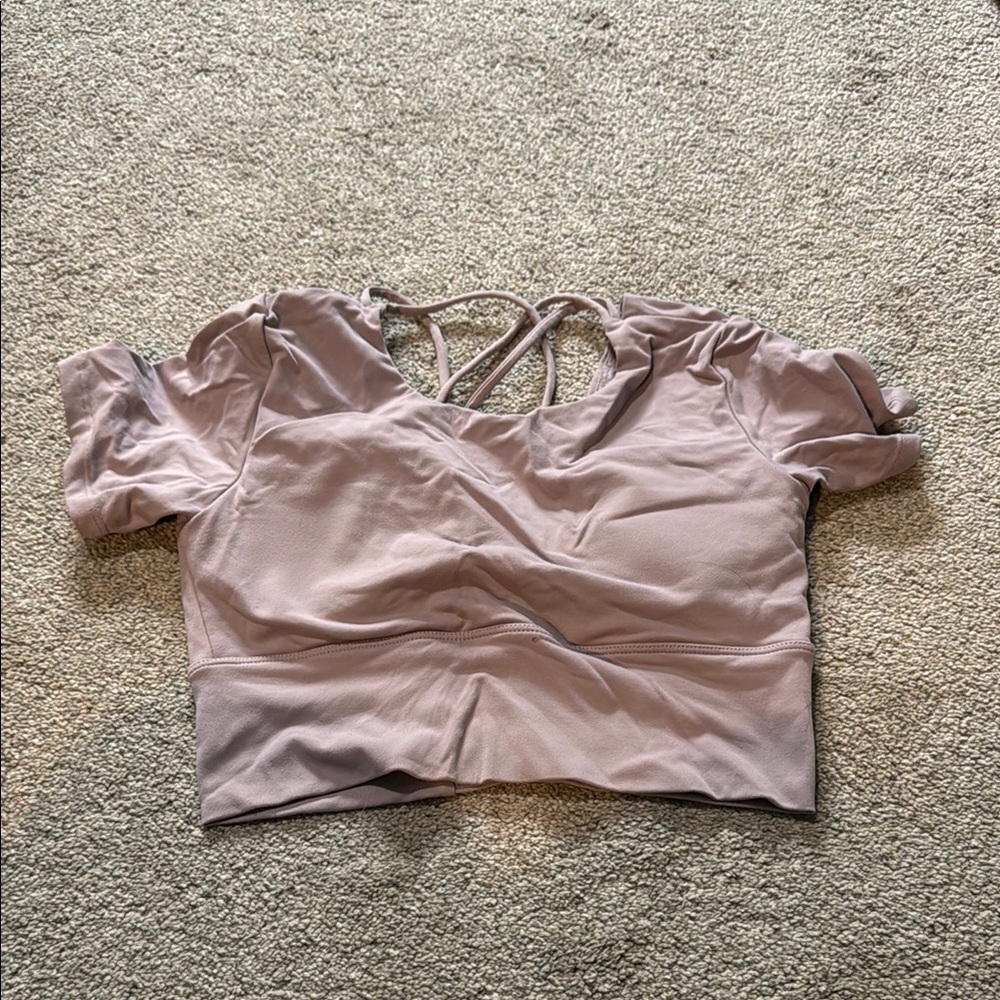 HALARA Pink Ruffled Backless Crop Blouse